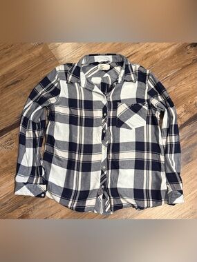 Classic Navy & White Plaid Button-Down Shirt